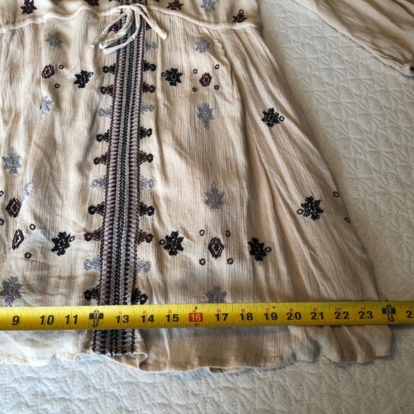 Free People Embroidered Baby Doll Long Sleeve Size Xtra Small Boho Women's Top - Picture 6 of 8